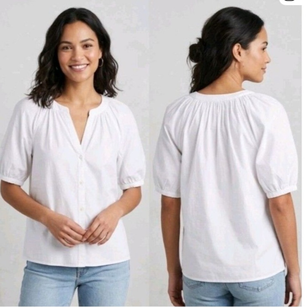 Vineyard Vines White Poplin V-Neck Button Blouse